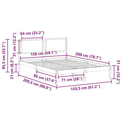 Rám Postele S Čelo Černá 150 X 200 Cm Masivní Borové Dřevo