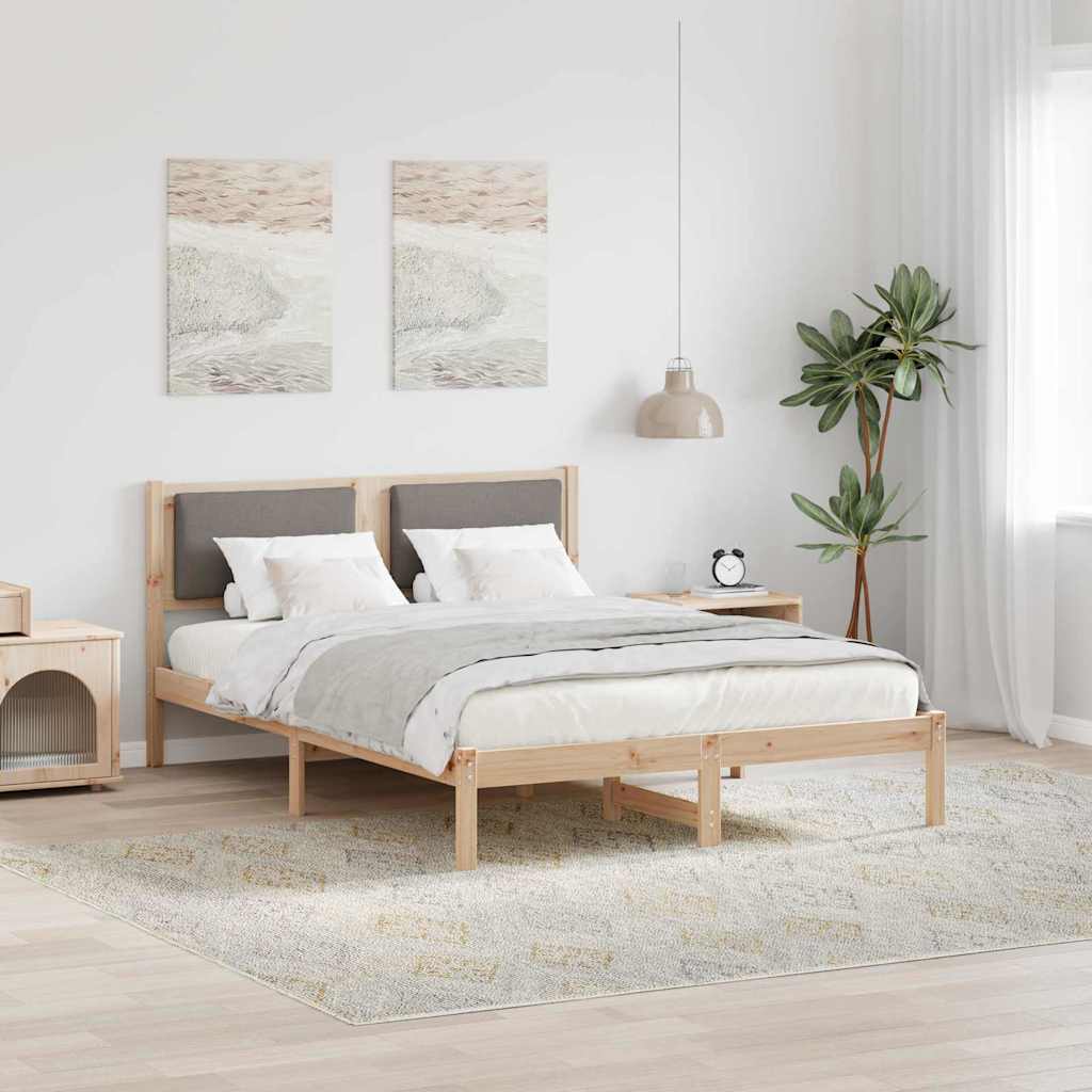 Rám Postele S Čelo Taupe 150 X 200 Cm Masivní Borové Dřevo