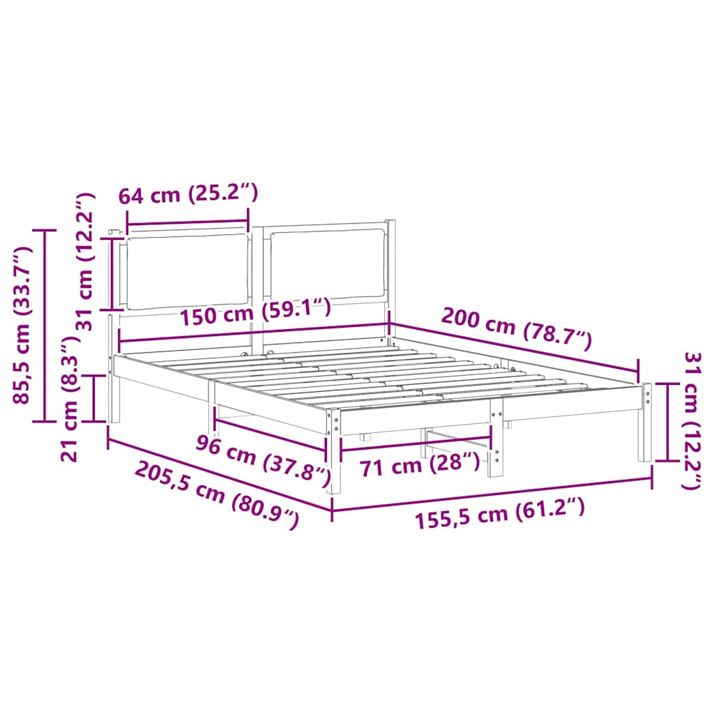 Rám Postele Světle Šedá 150 X 200 Cm Masivní Borové Dřevo