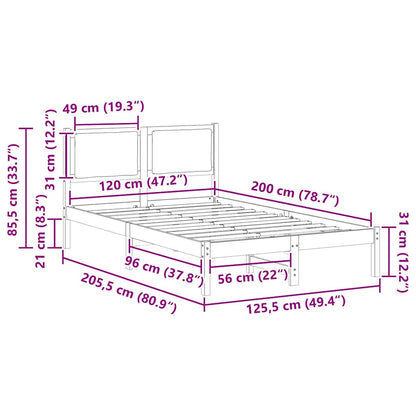 Rám Postele Světle Šedá 120 X 200 Cm Masivní Borové Dřevo