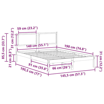 Rám Postele S Čelo Taupe 140 X 190 Cm Masivní Borové Dřevo
