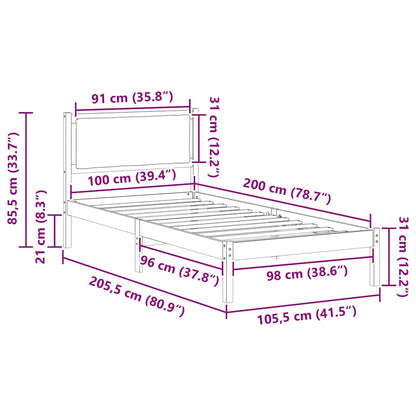 Rám Postele Světle Šedá 100 X 200 Cm Masivní Borové Dřevo
