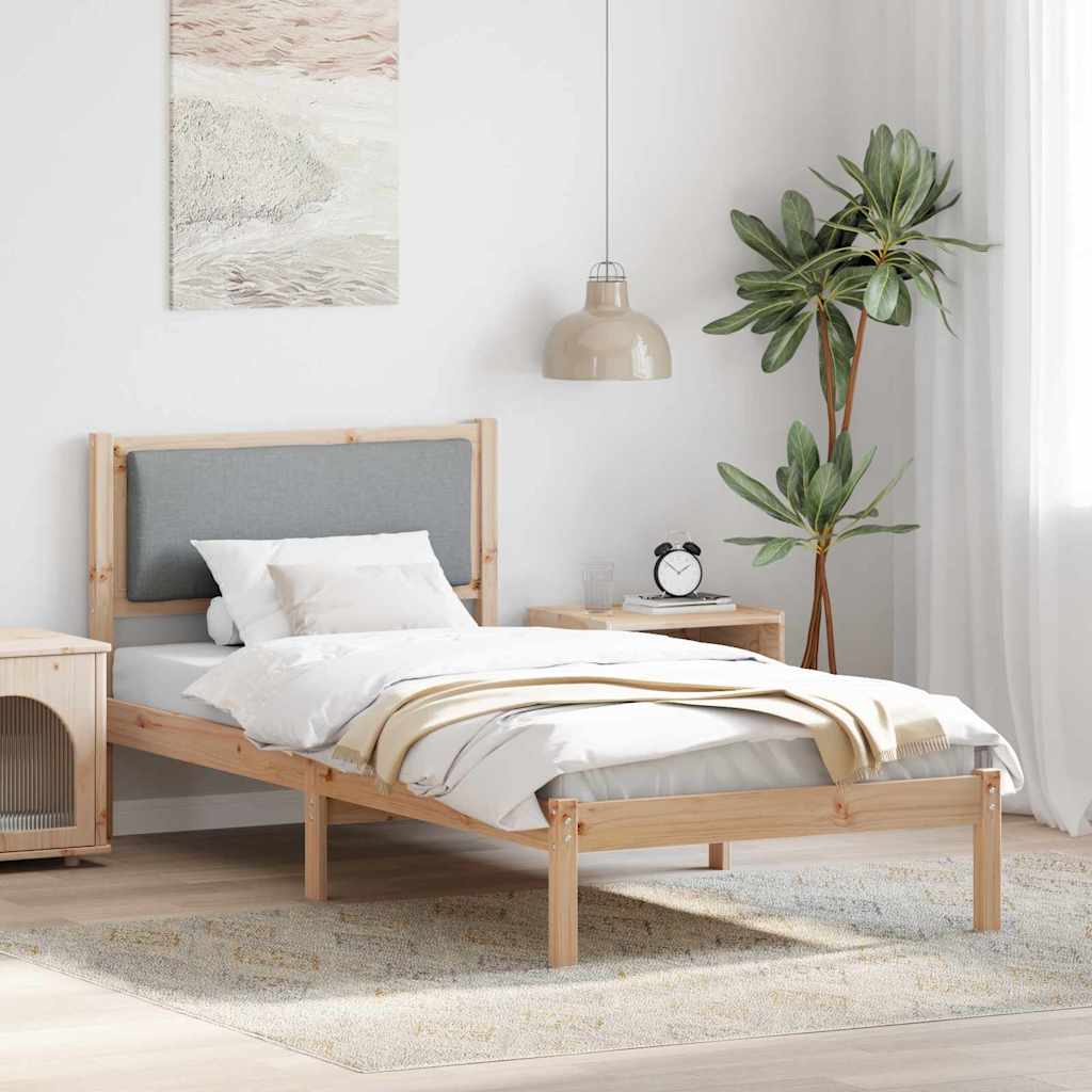 Rám Postele S Čelo Světle Šedá 90 X 200 Cm Masivní Borové Dřevo