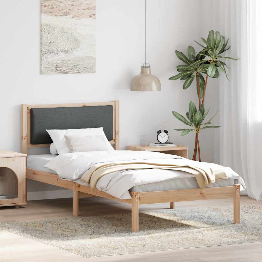 Rám Postele S Čelo Tmavě Šedá 90 X 200 Cm Masivní Borové Dřevo