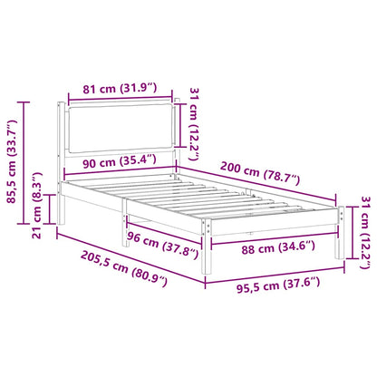Rám Postele S Čelo Černá 90 X 200 Cm Masivní Borové Dřevo