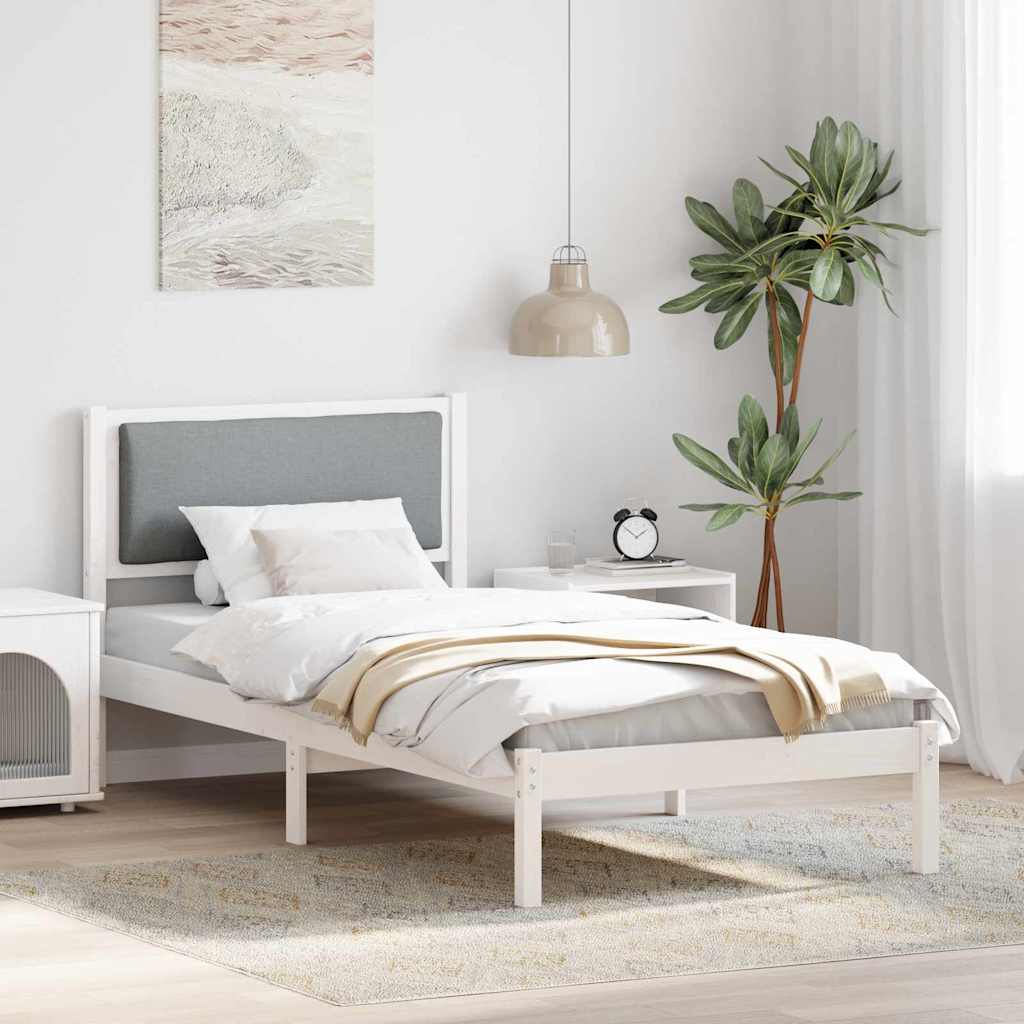 Rám Postele S Čelo Světle Šedá 90 X 200 Cm Masivní Borové Dřevo