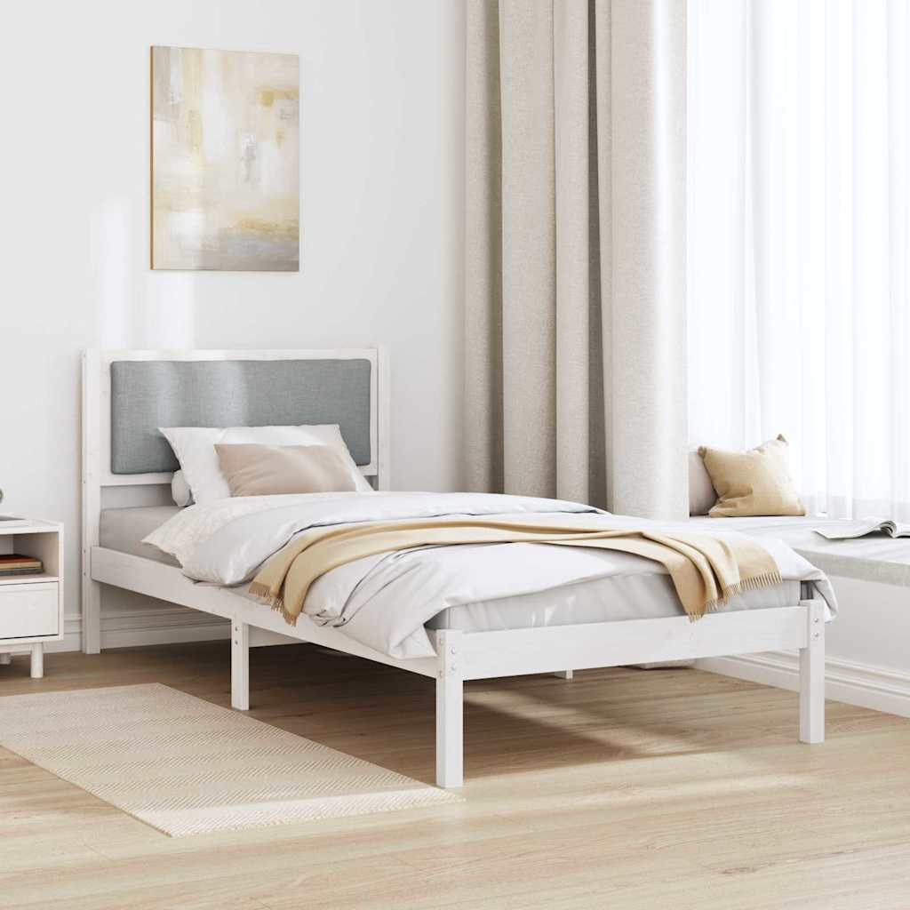 Rám Postele S Čelo Světle Šedá 90 X 200 Cm Masivní Borové Dřevo