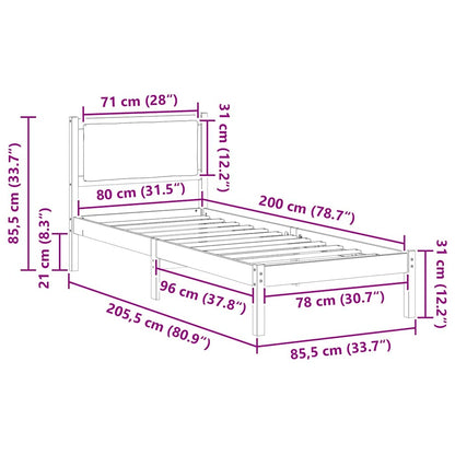 Rám Postele S Čelo Tmavě Šedá 80 X 200 Cm Masivní Borové Dřevo