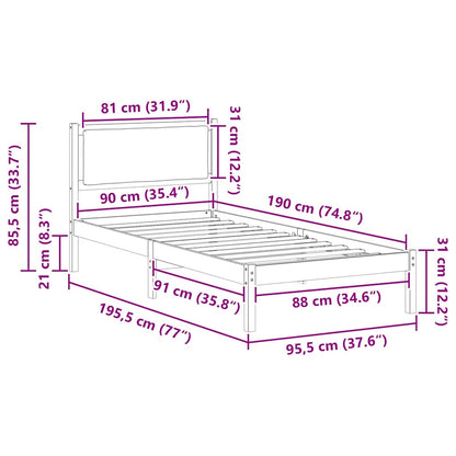 Rám Postele S Čelo Světle Šedá 90 X 190 Cm Masivní Borové Dřevo