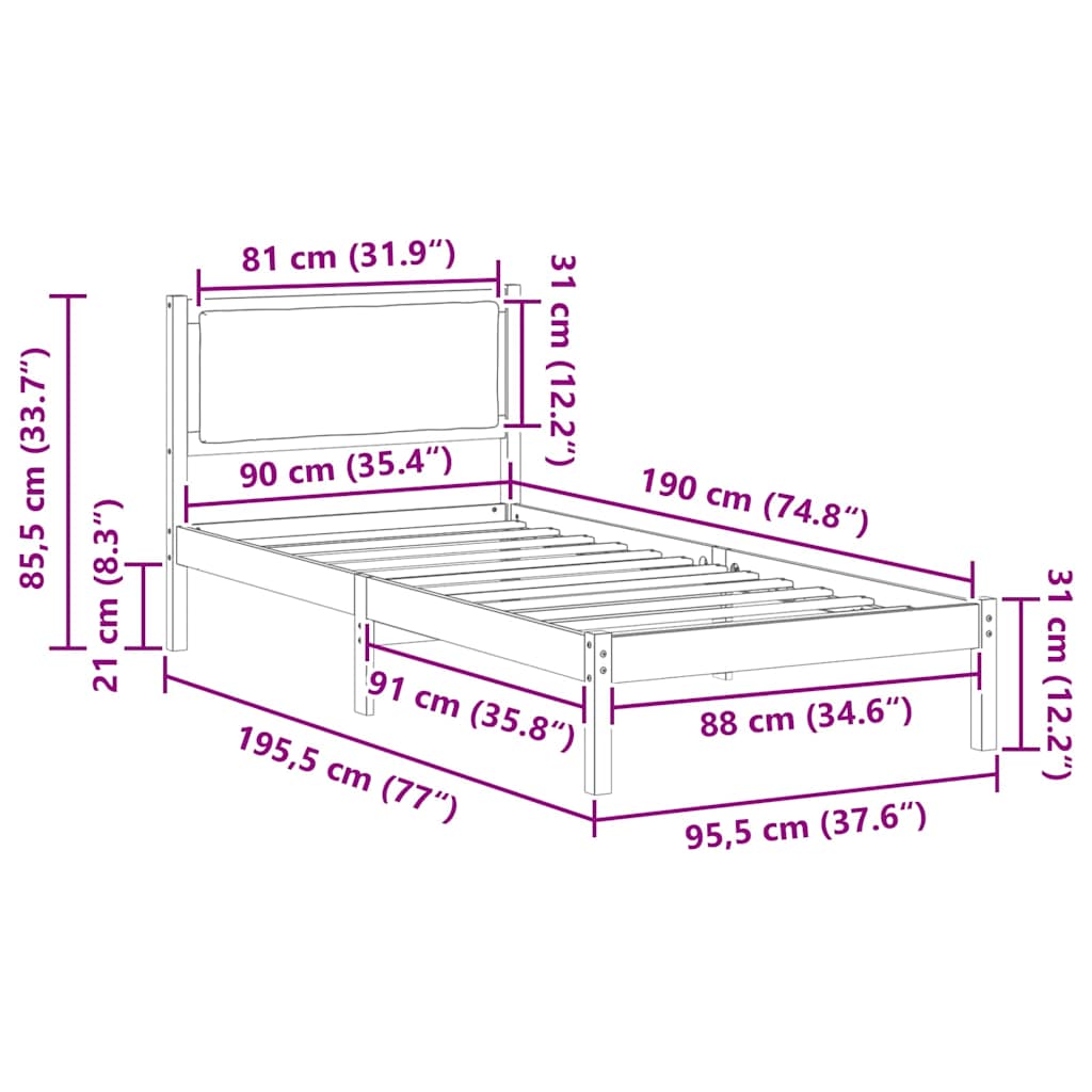 Rám Postele S Čelo Světle Šedá 90 X 190 Cm Masivní Borové Dřevo