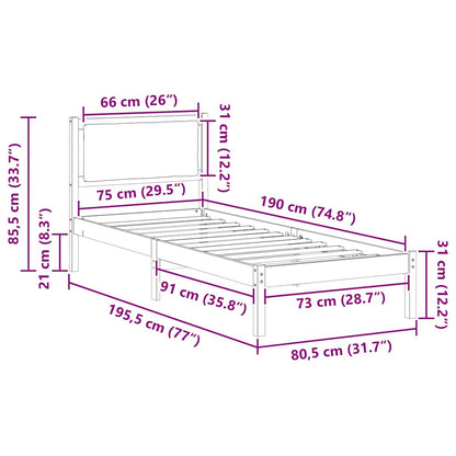 Rám Postele S Čelo Černá 80 X 190 Cm Masivní Borové Dřevo