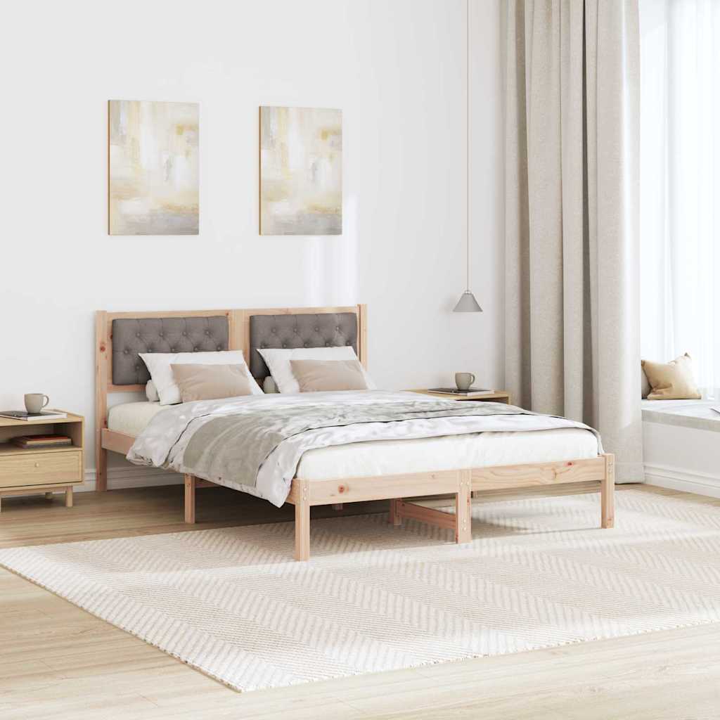Rám Postele S Čelo Taupe 150 X 200 Cm Masivní Borové Dřevo