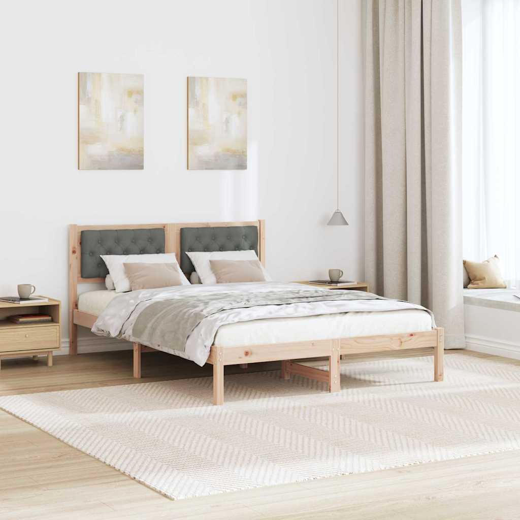 Rám Postele S Čelo Tmavě Šedá 140 X 200 Cm Masivní Borové Dřevo