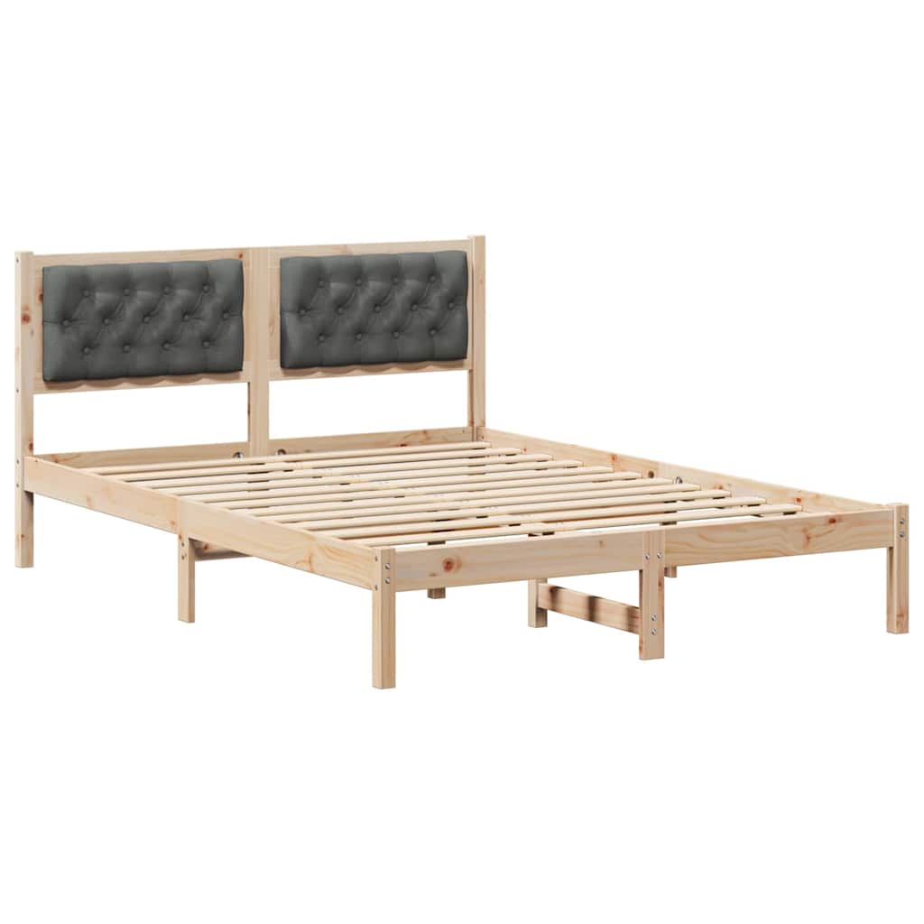 Rám Postele S Čelo Tmavě Šedá 140 X 200 Cm Masivní Borové Dřevo