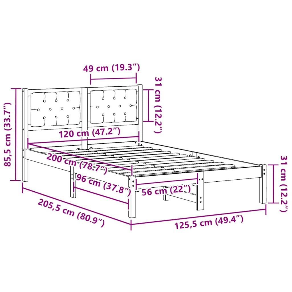 Rám Postele S Čelo Tmavě Šedá 120 X 200 Cm Masivní Borové Dřevo