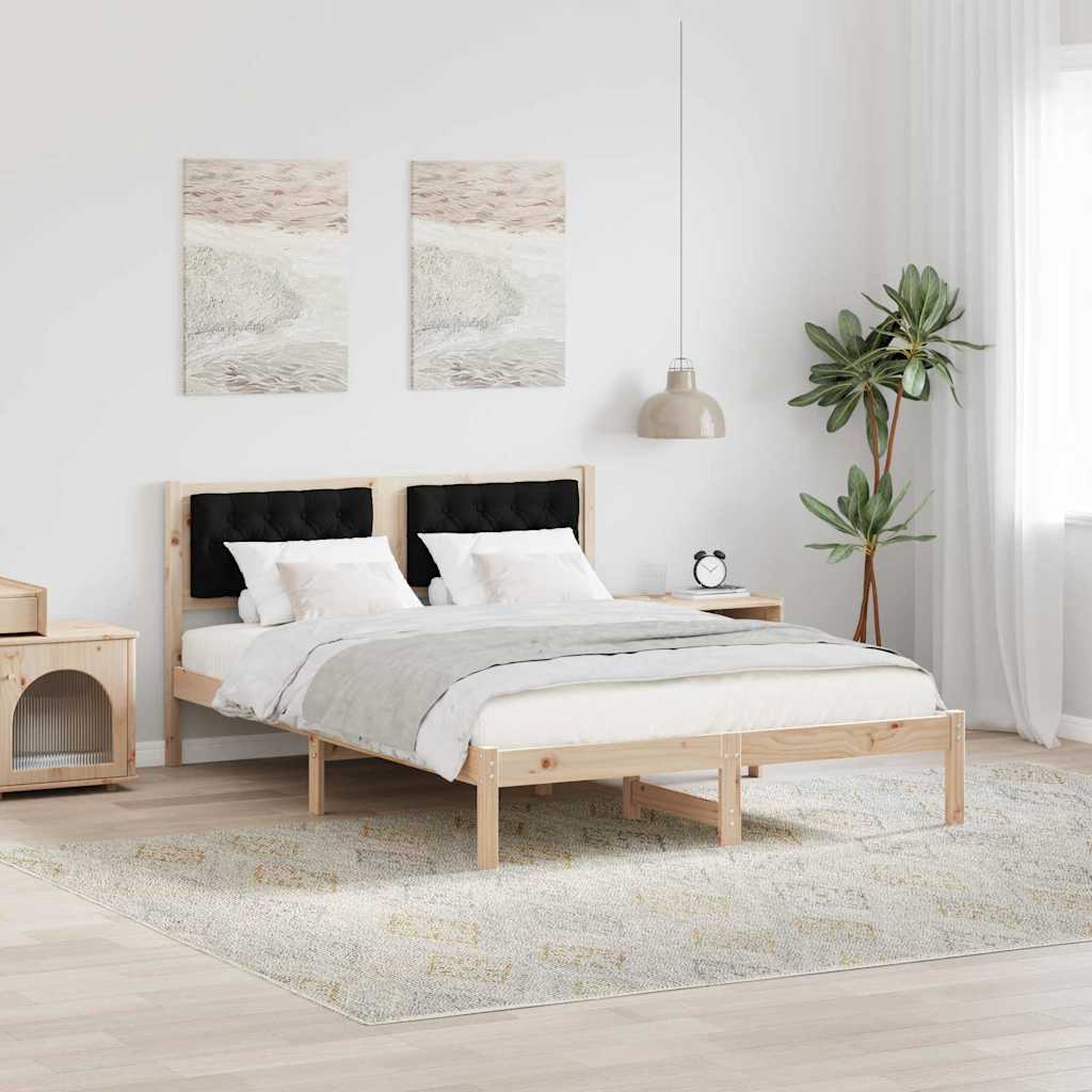 Rám Postele S Čelo Černá 140 X 190 Cm Masivní Borové Dřevo
