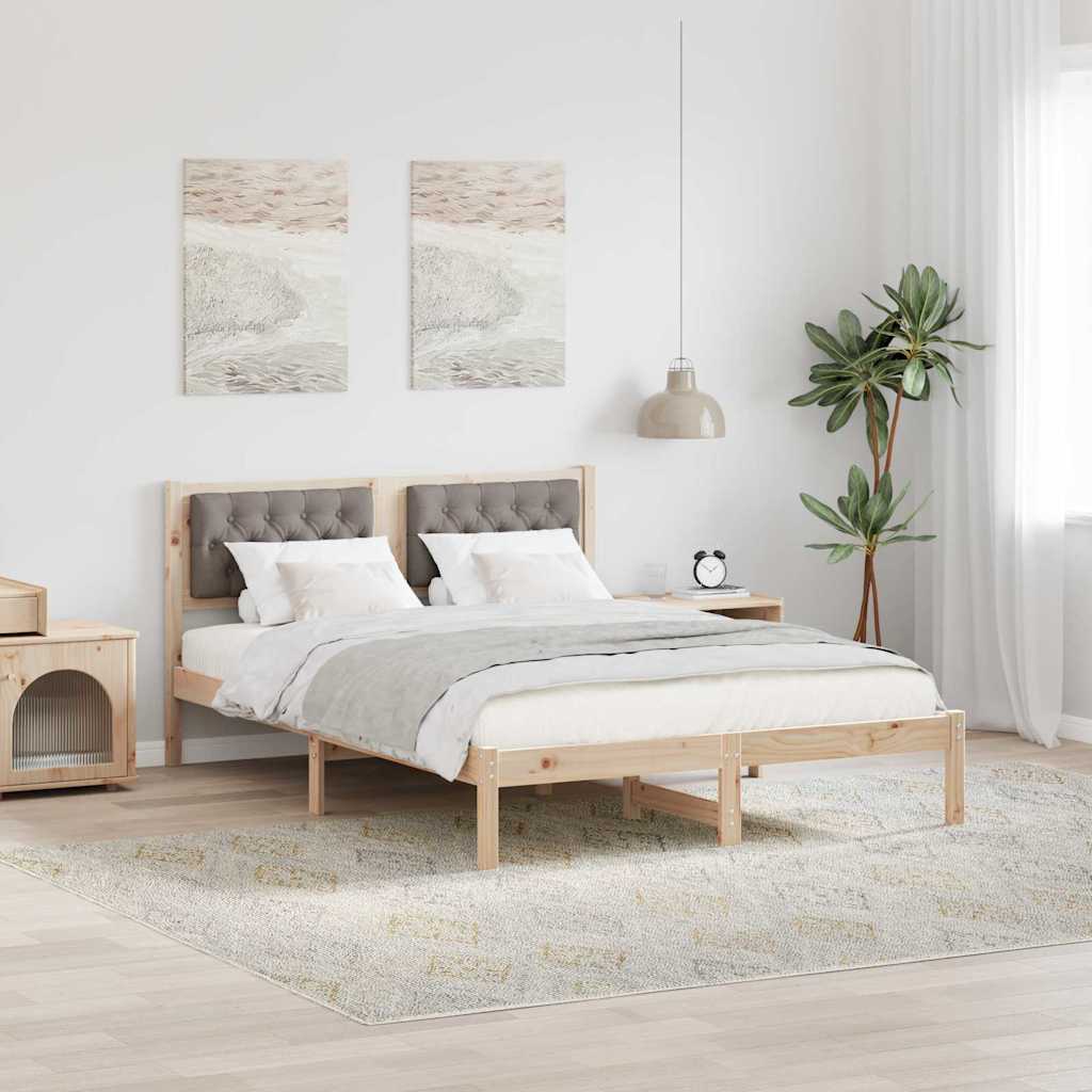 Rám Postele S Čelo Taupe 140 X 190 Cm Masivní Borové Dřevo