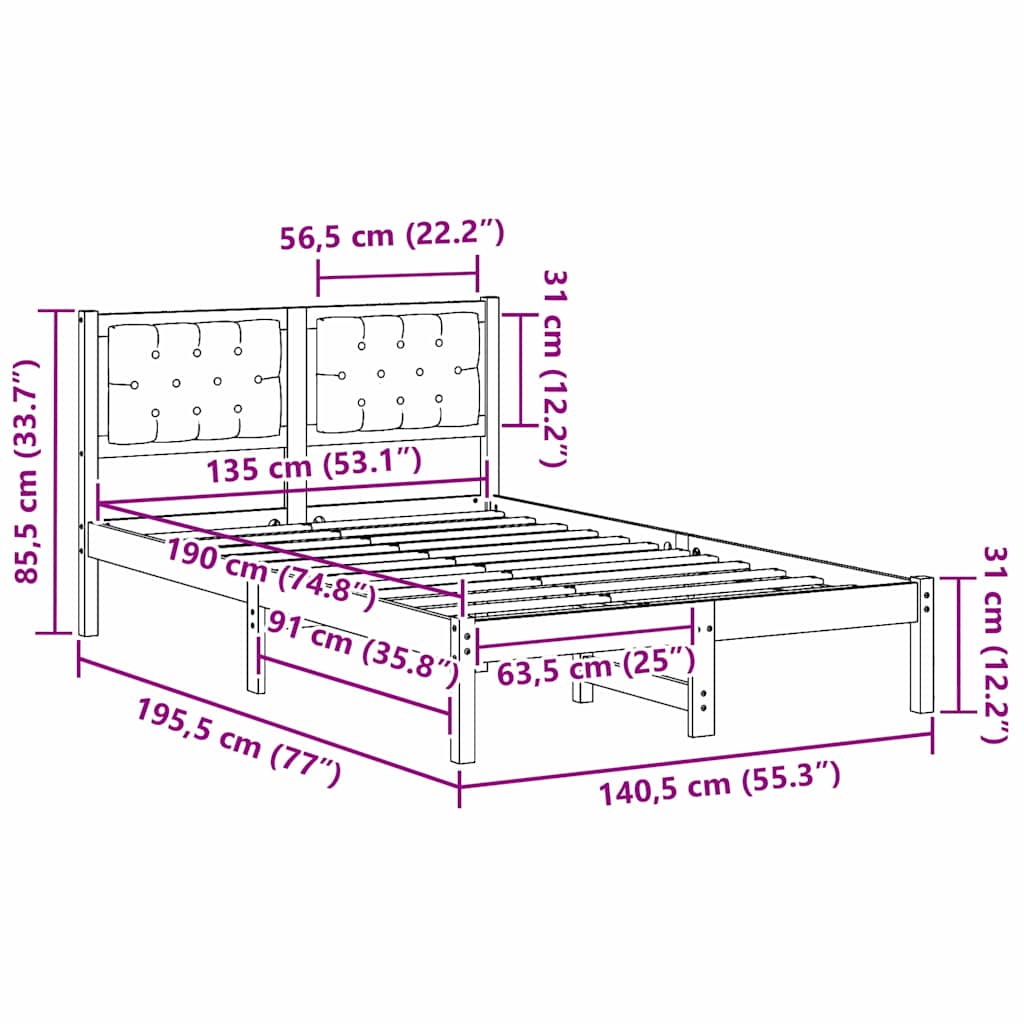 Rám Postele S Čelo Černá 135 X 190 Cm Masivní Borové Dřevo