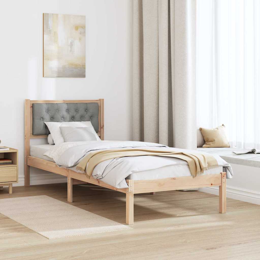 Rám Postele S Čelo Světle Šedá 90 X 200 Cm Masivní Borové Dřevo