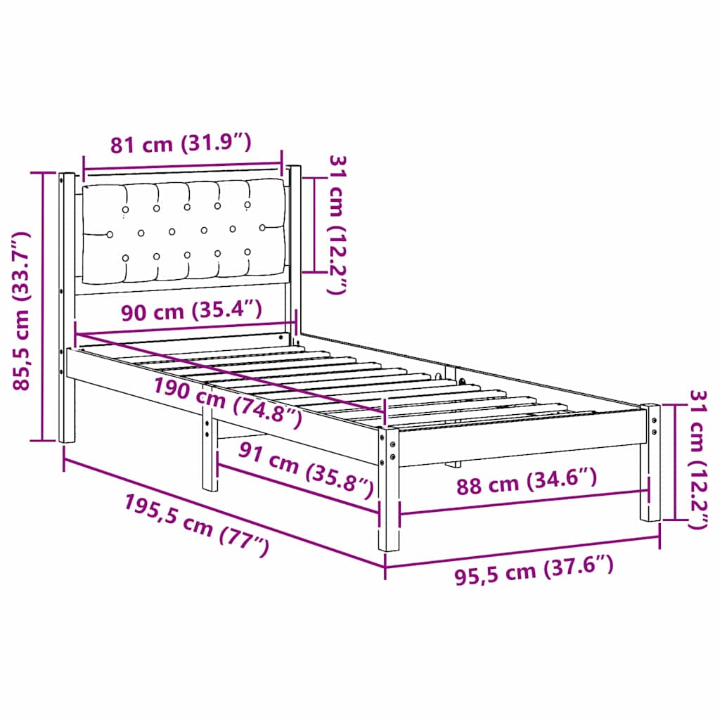Rám Postele S Čelo Světle Šedá 90 X 190 Cm Masivní Borové Dřevo