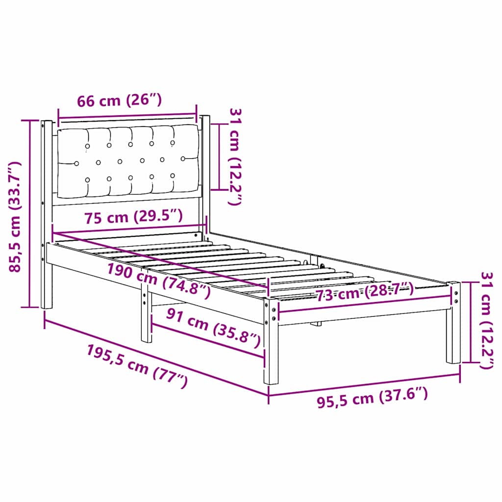 Rám Postele S Čelo Tmavě Šedá 75 X 190 Cm Masivní Borové Dřevo
