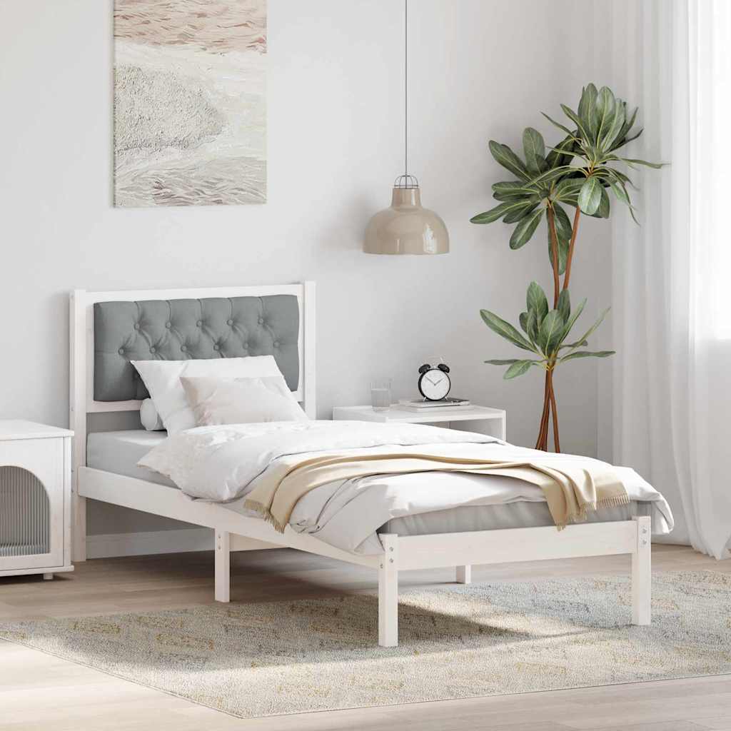 Rám Postele S Čelo Světle Šedá 75 X 190 Cm Masivní Borové Dřevo