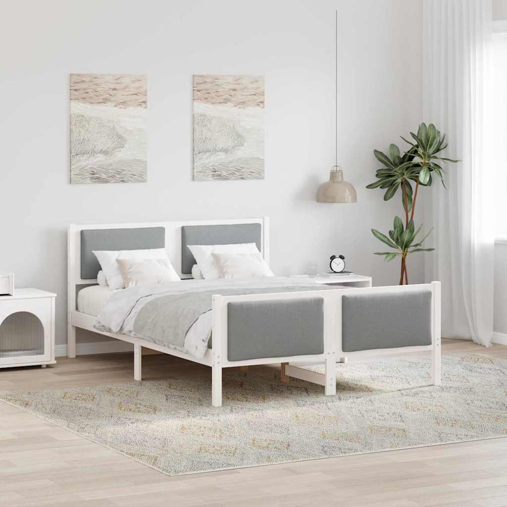 Rám Postele S Čelo Světle Šedá 135 X 190 Cm Textil