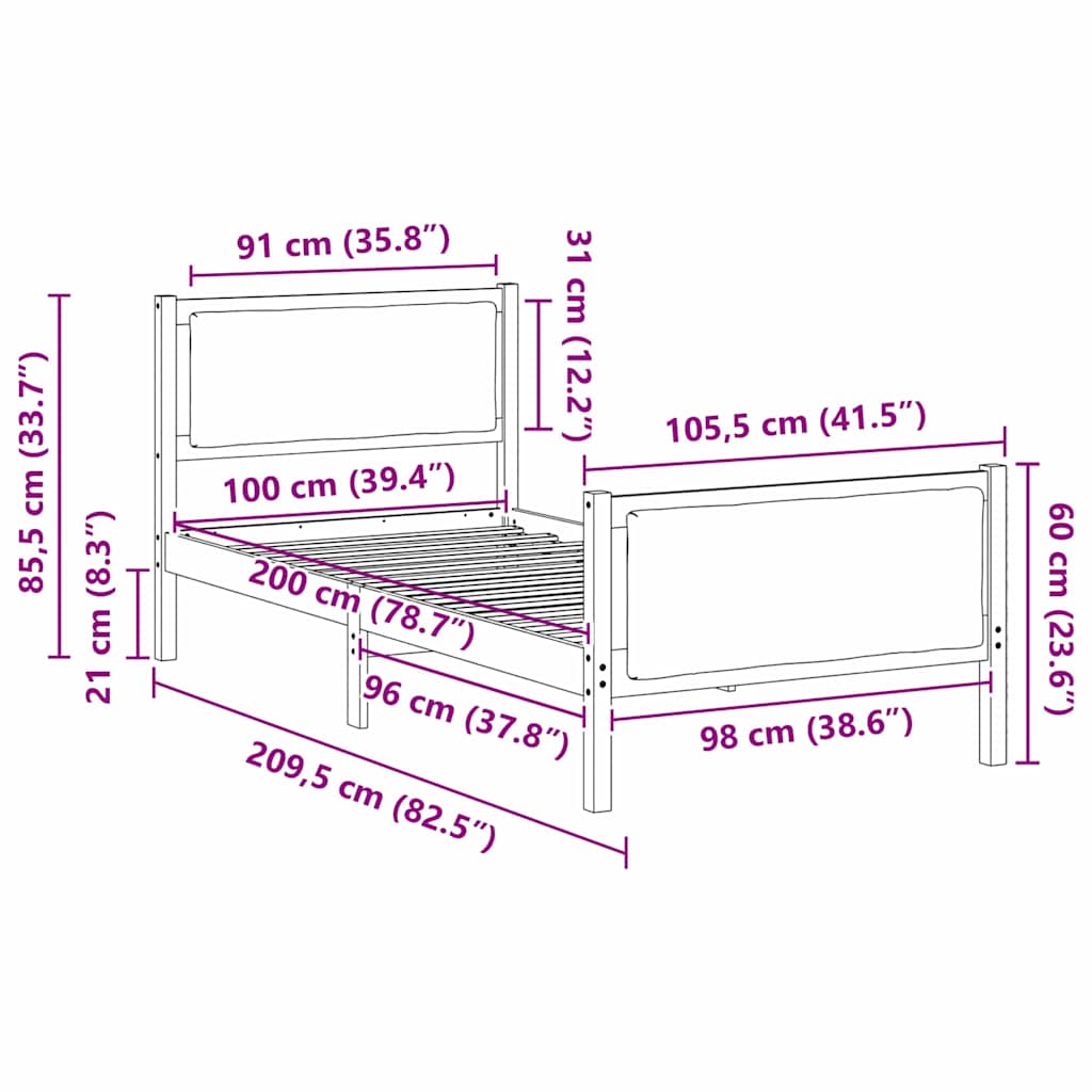 Rám Postele S Čelo Tmavě Šedá 100 X 200 Cm Textil
