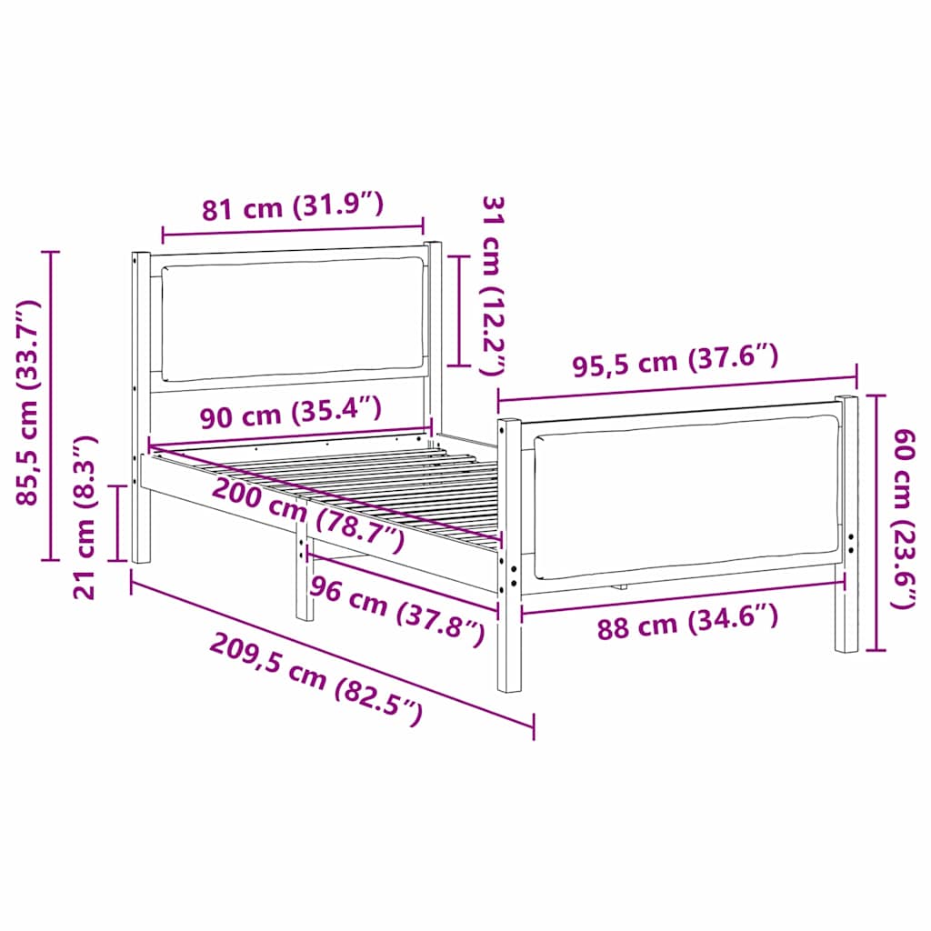 Rám Postele S Čelo Taupe 90 X 200 Cm Textil