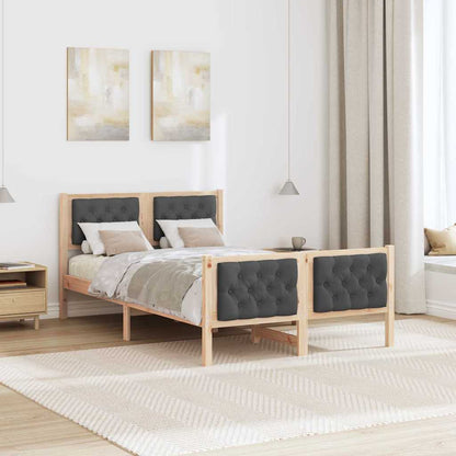 Rám Postele S Čelo Tmavě Šedá 135 X 190 Cm Masivní Borové Dřevo