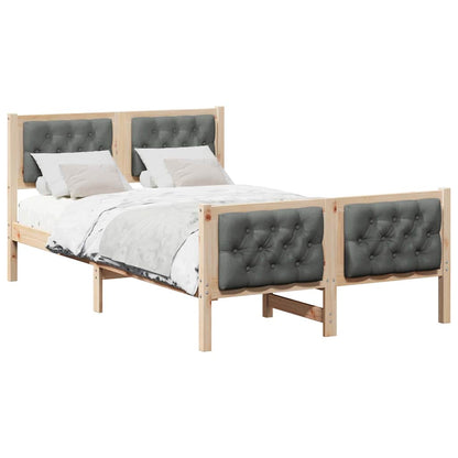 Rám Postele S Čelo Tmavě Šedá 135 X 190 Cm Masivní Borové Dřevo