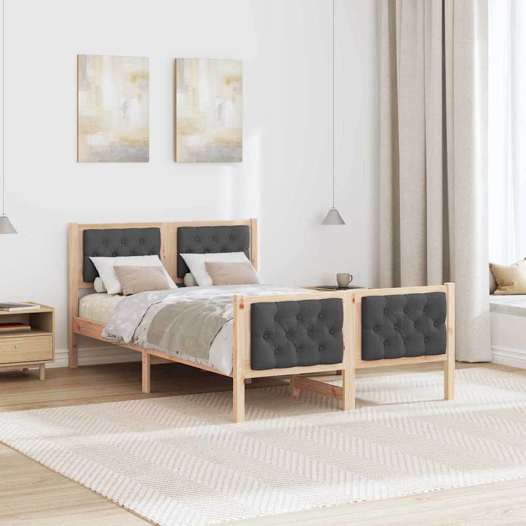Rám Postele S Čelo Tmavě Šedá 120 X 190 Cm Masivní Borové Dřevo