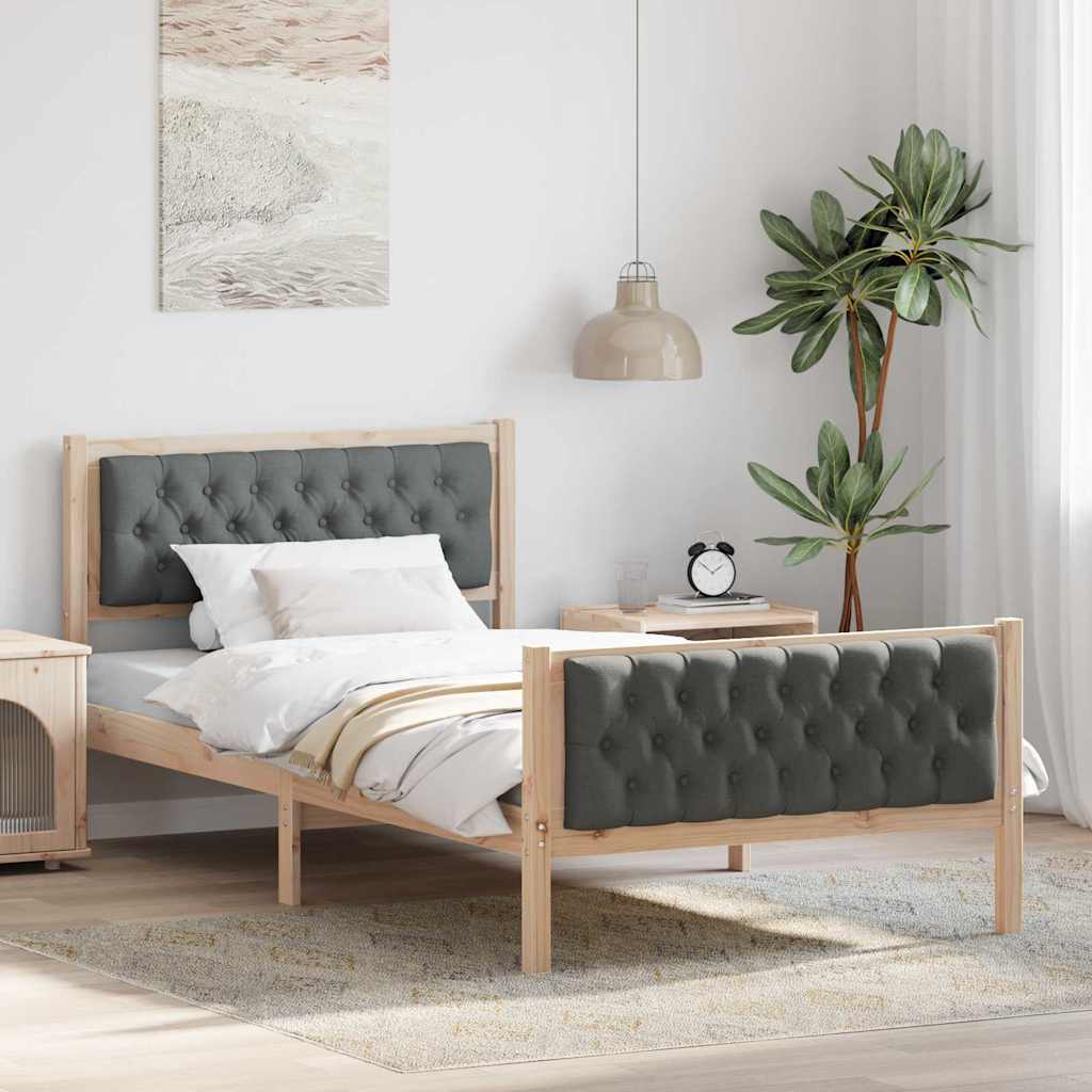 Rám Postele S Čelo Tmavě Šedá 100 X 200 Cm Masivní Borové Dřevo