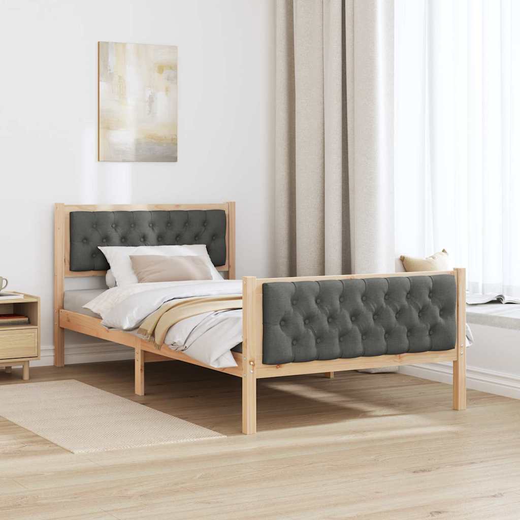 Rám Postele S Čelo Tmavě Šedá 100 X 200 Cm Masivní Borové Dřevo