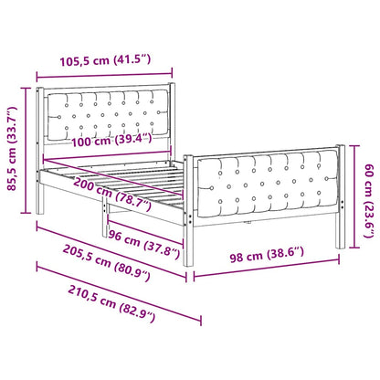 Rám Postele S Čelo Tmavě Šedá 100 X 200 Cm Masivní Borové Dřevo