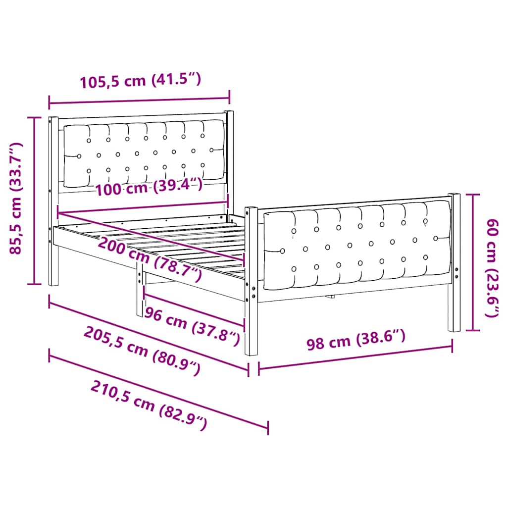 Rám Postele S Čelo Taupe 100 X 200 Cm Masivní Borové Dřevo