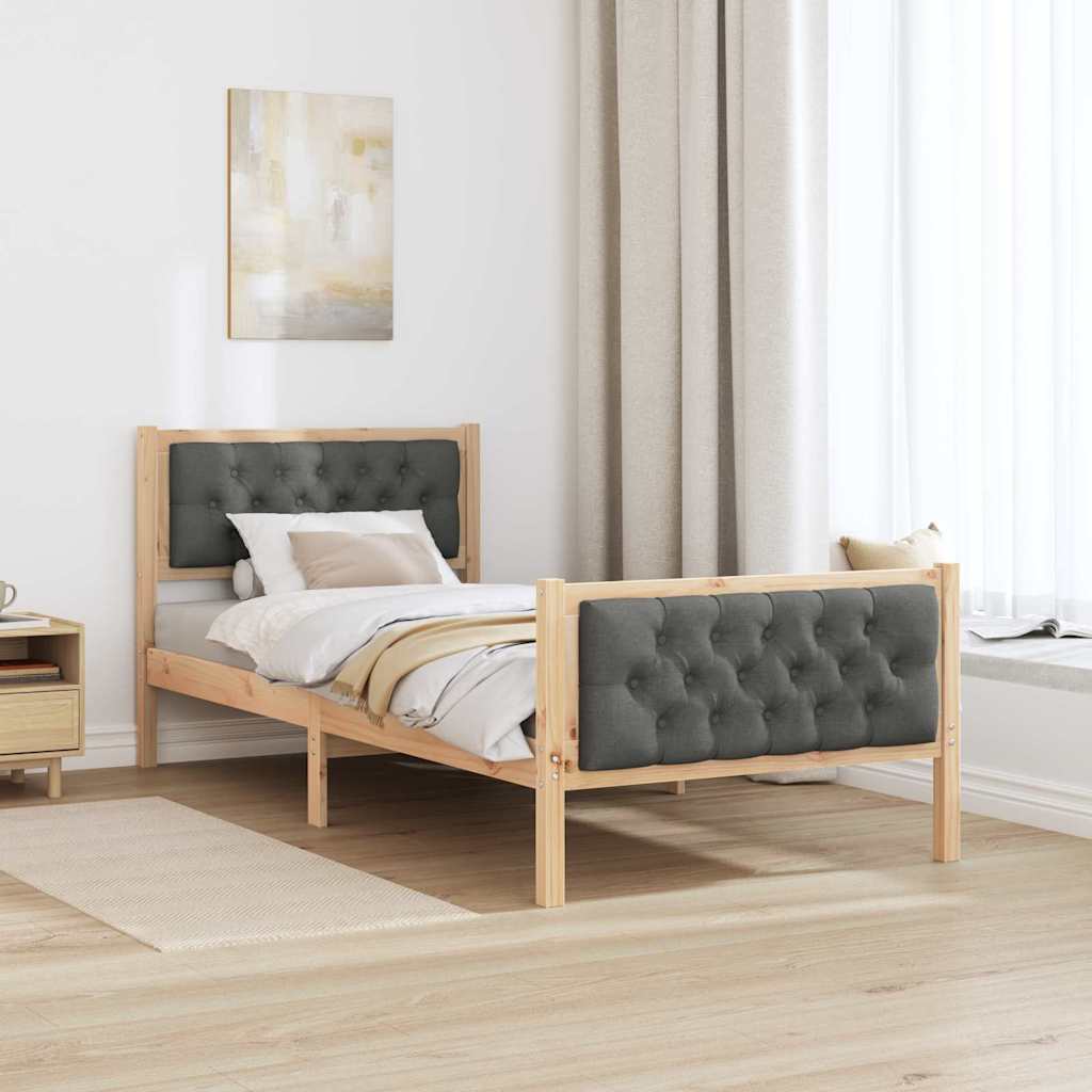 Rám Postele S Čelo Tmavě Šedá 90 X 200 Cm Masivní Borové Dřevo