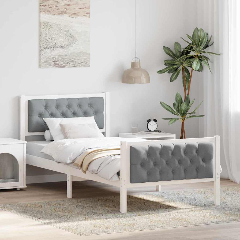 Rám Postele S Čelo Světle Šedá 90 X 200 Cm Masivní Borové Dřevo
