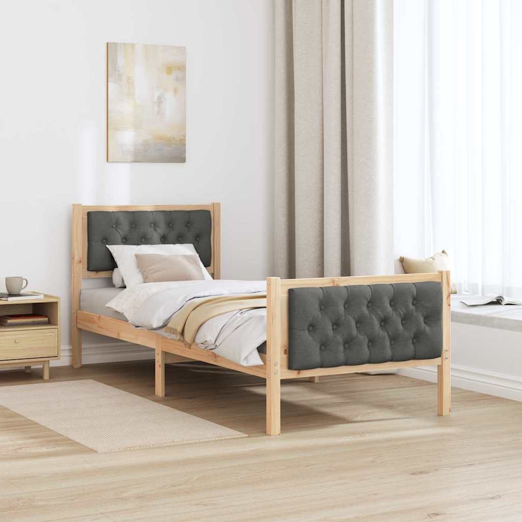 Rám Postele S Čelo Tmavě Šedá 80 X 200 Cm Masivní Borové Dřevo