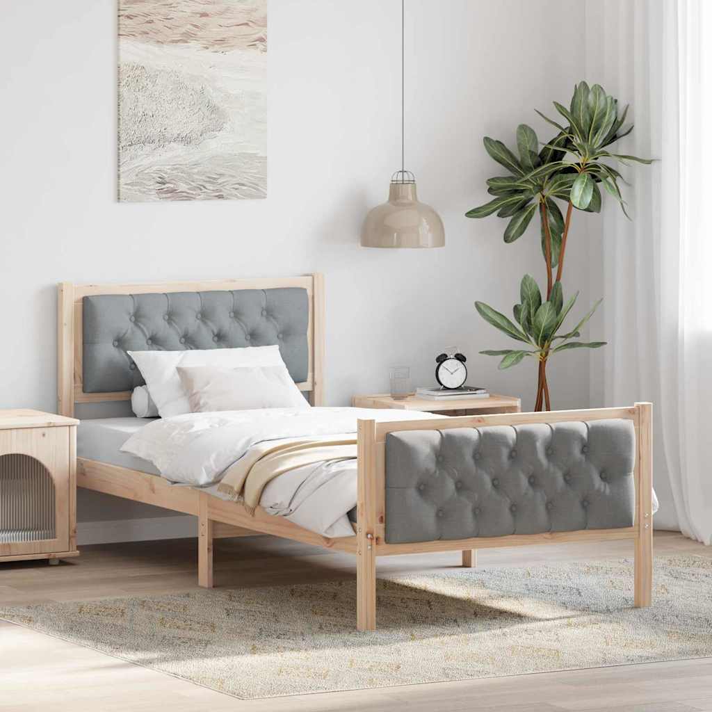 Rám Postele S Čelo Světle Šedá 90 X 190 Cm Masivní Borové Dřevo