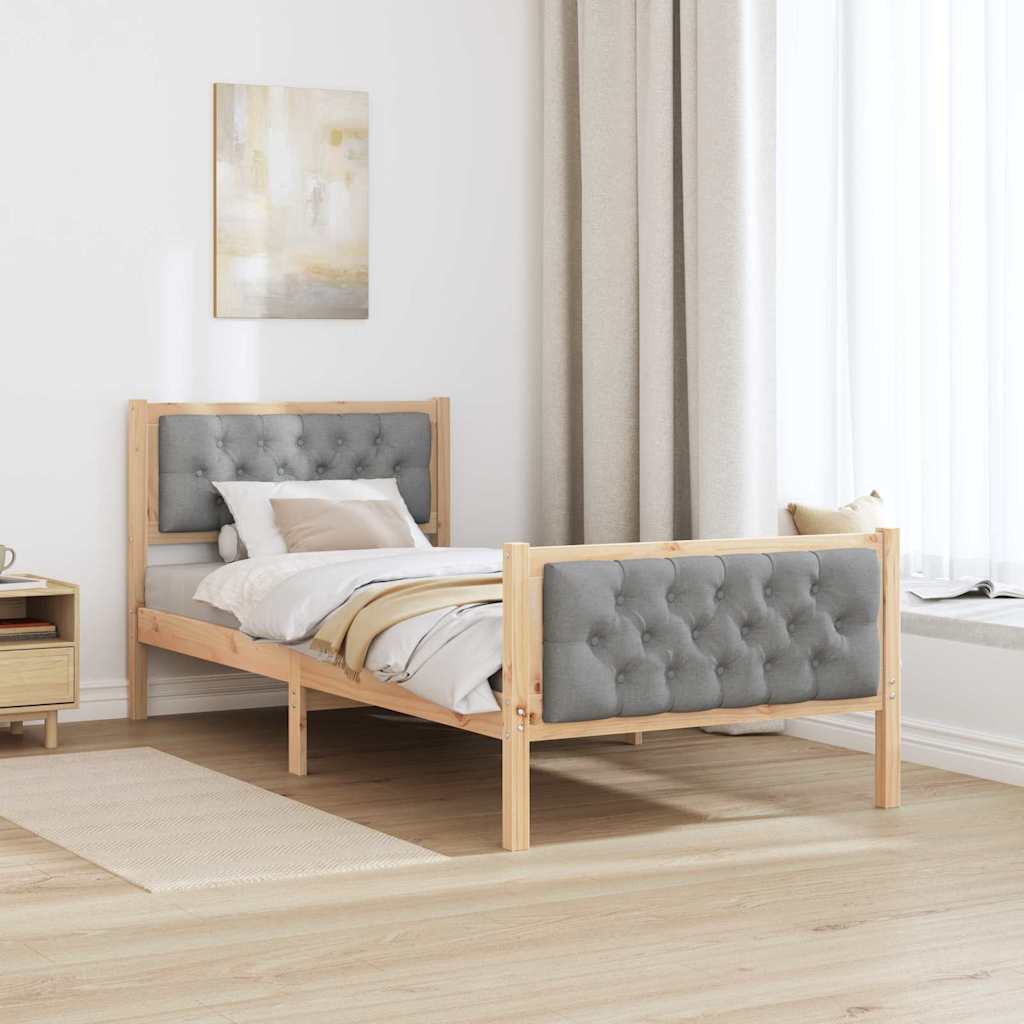 Rám Postele S Čelo Světle Šedá 90 X 190 Cm Masivní Borové Dřevo