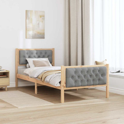 Rám Postele S Čelo Světle Šedá 90 X 190 Cm Masivní Borové Dřevo
