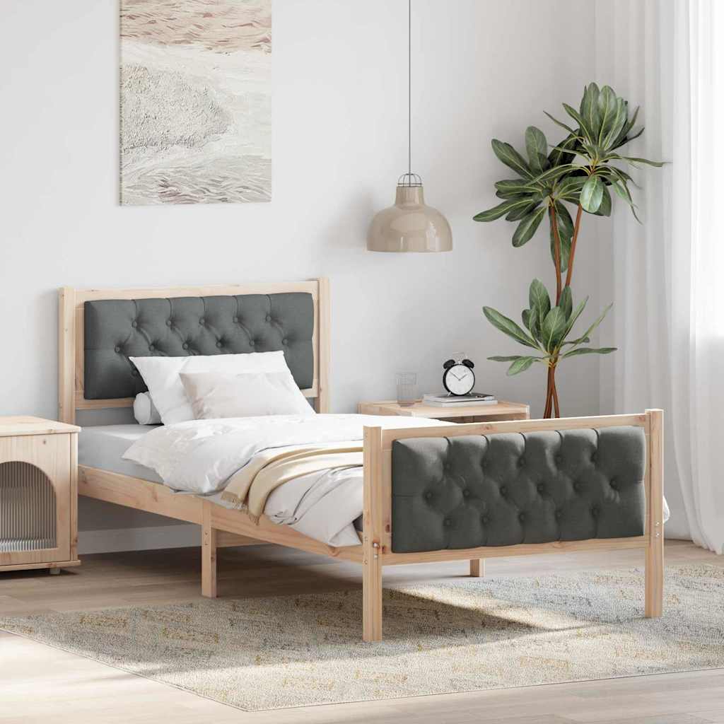 Rám Postele S Čelo Tmavě Šedá 90 X 190 Cm Masivní Borové Dřevo
