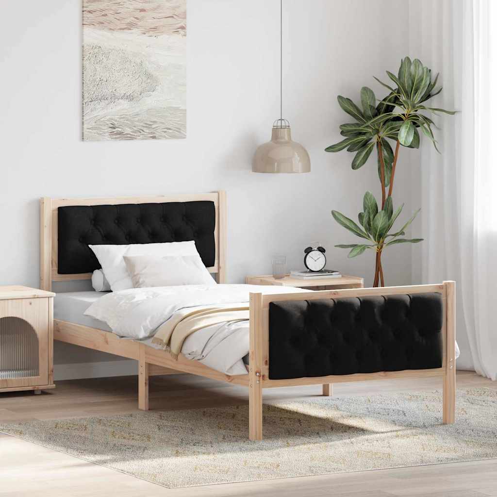 Rám Postele S Čelo Černá 90 X 190 Cm Masivní Borové Dřevo