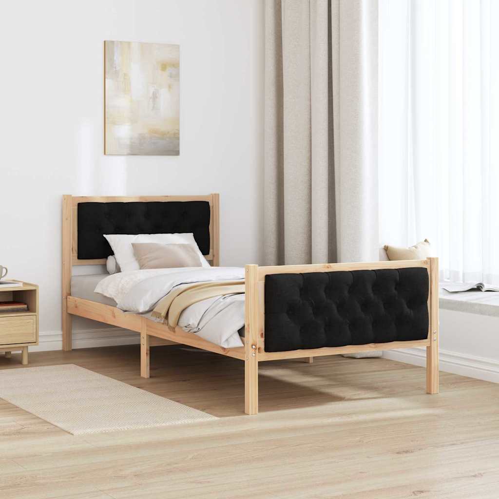 Rám Postele S Čelo Černá 90 X 190 Cm Masivní Borové Dřevo