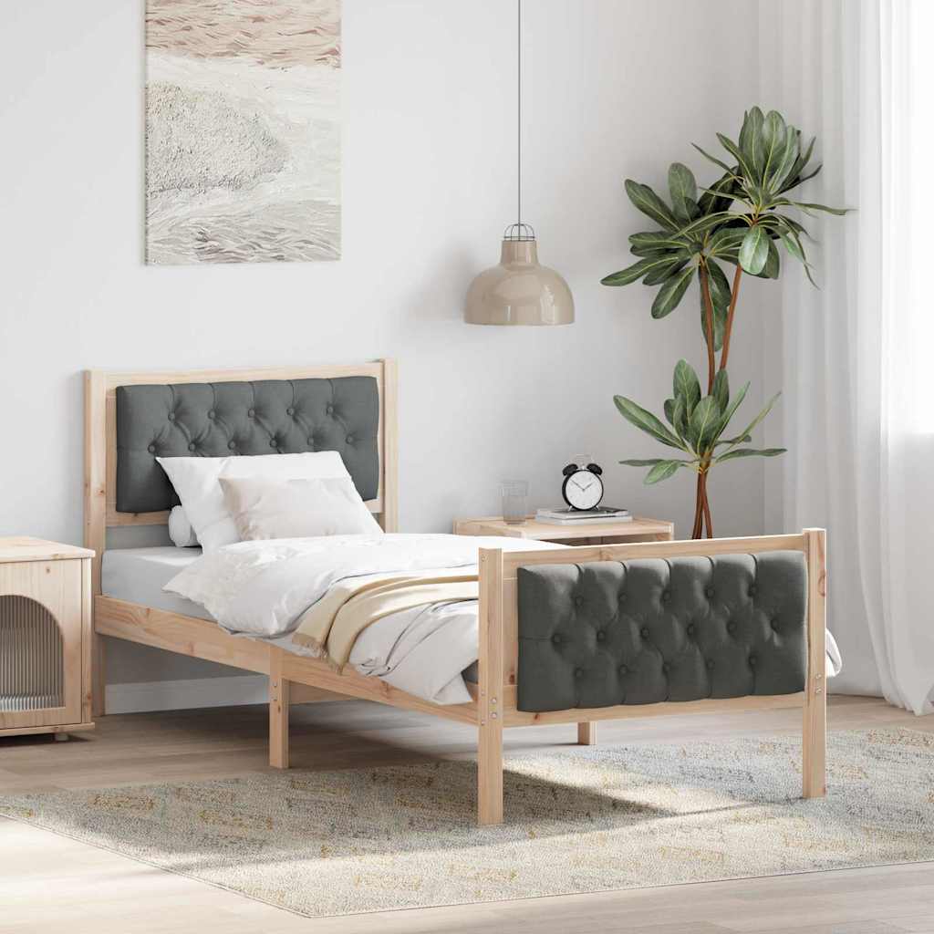 Rám Postele S Čelo Tmavě Šedá 75 X 190 Cm Masivní Borové Dřevo