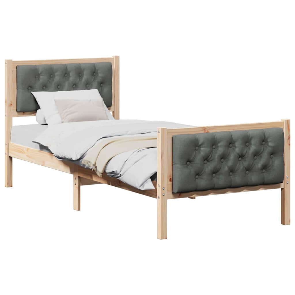 Rám Postele S Čelo Tmavě Šedá 75 X 190 Cm Masivní Borové Dřevo