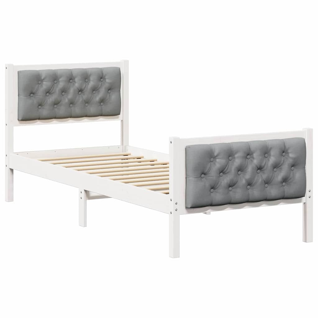 Rám Postele S Čelo Světle Šedá 75 X 190 Cm Masivní Borové Dřevo