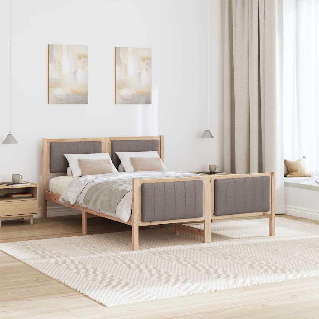 Rám Postele Hnědá A Taupe 135 X 190 Cm Masivní Borovicové Dřevo
