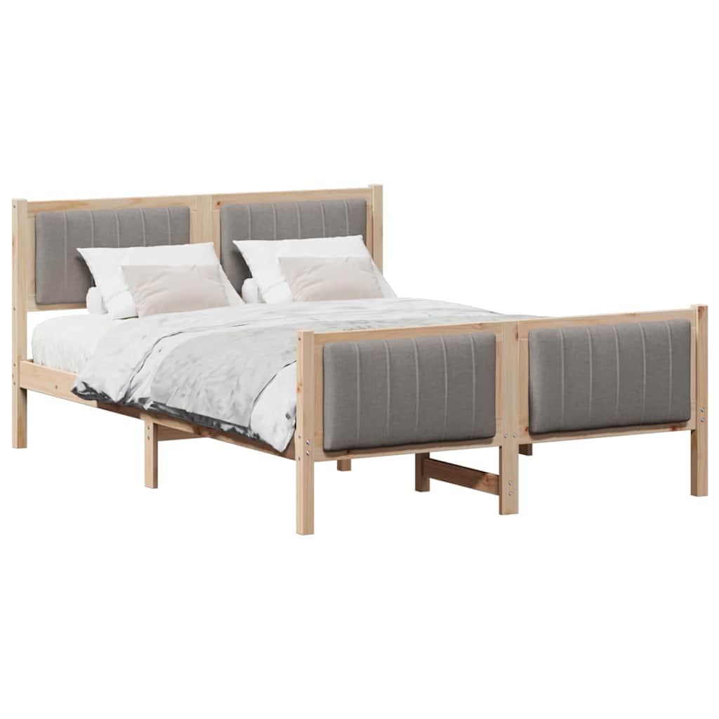 Rám Postele Hnědá A Taupe 135 X 190 Cm Masivní Borovicové Dřevo